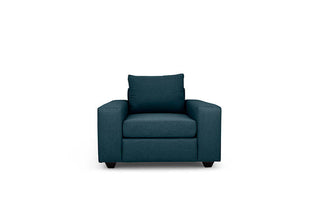 Euro single seater couch in midnight blue linen front view