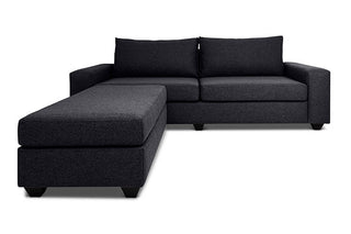 Euro three seater L shape couch in licorice linen front view