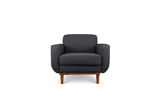 Oslo single seater couch in charcoal linen fabric front view