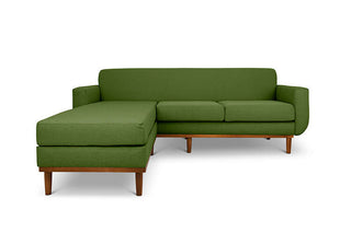 Oslo L shape couch in avocado linen fabric front view
