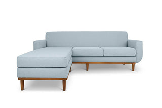 Oslo L shape couch in pale blue linen fabric front view
