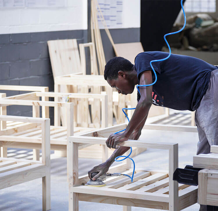 Classic Single Seater Pine Patio Couch (Bull Denim Cushions) Pascal