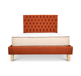 Baked clay linen Alexis bed base + deep buttoned headboard combo