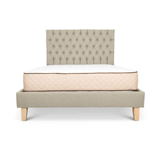 Cream linen Alexis bed base + deep buttoned headboard combo