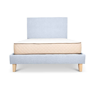 Pale aqua linen Alexis bed and plain headboard combo