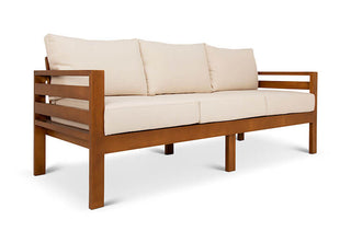 Classic patio three seater couch mahogany angled view