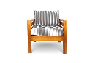 Pine patio armchair with charcoal striped canvas cushions