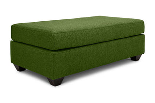 Small Euro ottoman in avocado green linen angled view