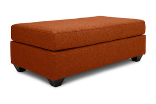 Small Euro ottoman in baked clay linen angled view