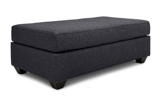 Small Euro ottoman in charcoal linen angled view