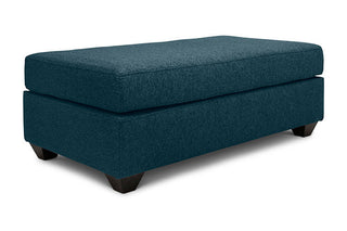 Small Euro ottoman in midnight blue linen angled view