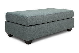 Small Euro ottoman in storm linen angled view