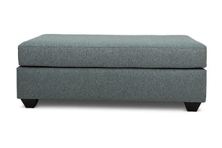 Small Euro ottoman in storm linen side view