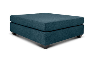 Large Euro ottoman in midnight blue linen angled view