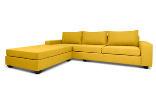 Euro four seater  L shape couch in yellow linen angled view