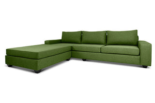 Euro four seater  L shape couch in avocado green linen angled view