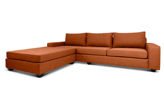 Euro four seater  L shape couch in baked clay linen angled view