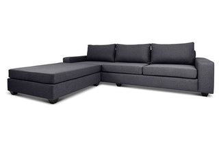 Euro four seater  L shape couch in charcoal linen angled view