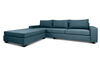 Euro four seater  L shape couch in midnight blue linen angled view