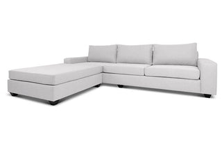 Euro four seater  L shape couch in white linen angled view