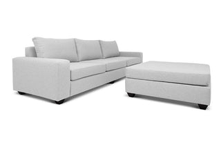 Euro four seater  L shape couch in white linen angled view