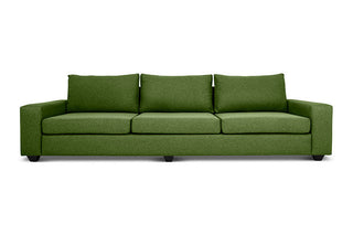 Euro four seater couch in avocado green linen front view