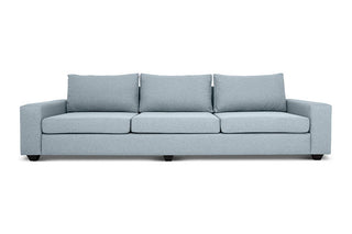 Euro four seater couch in pale blue linen front view