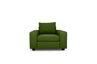 Euro single seater couch in avocado green linen front view