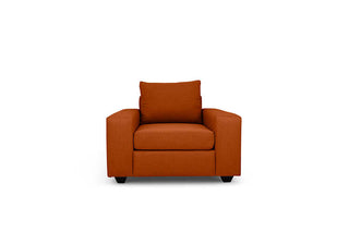 Euro single seater couch in baked clay linen front view