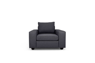 Euro single seater couch in charcoal linen front view