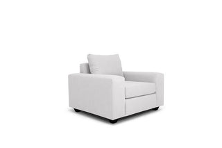 Euro single seater couch in white linen angled view