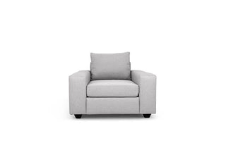 Euro single seater couch in white linen front view