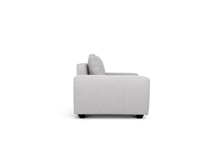 Euro single seater couch in white linen side view