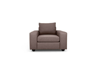 Euro single seater couch in brown linen front view