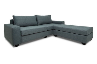 Euro three seater L shape couch in storm linen angled view