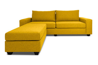 Euro three seater L shape couch in yellow linen front view