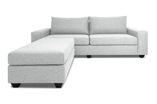 Euro three seater L shape couch in white linen front view