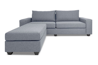 Euro three seater L shape couch in grey linen front view