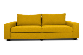 Euro three seater couch in yellow linen front view