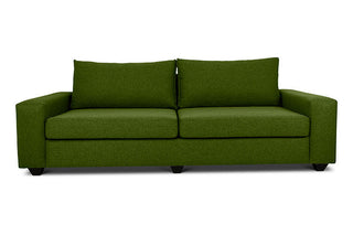 Euro three seater couch in avocado green linen front view