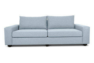 Euro three seater couch in pale blue linen front view