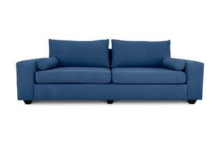 Euro three seater couch in indigo blue suede front view