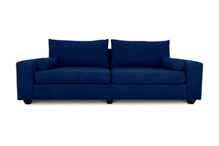 Euro three seater couch in jet blue suede front view