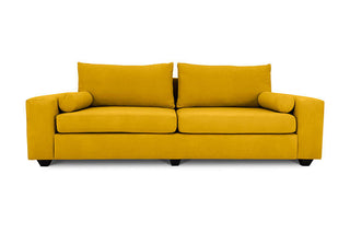 Euro three seater couch in ochre yellow suede front view