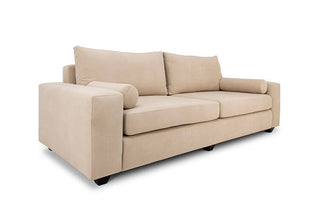 Euro three seater couch in sand suede angled view