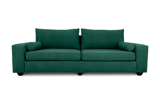 Euro three seater couch in seaweed green suede front view