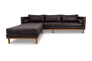 Harrison four seater L shape couch in ebony imitation leather front view