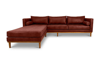 Harrison four seater L shape couch in russet brown imitation leather front view