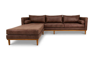 Harrison four seater L shape couch in sepia brown imitation leather front view