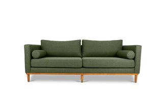 Harrison three seater couch in avocado green linen front view